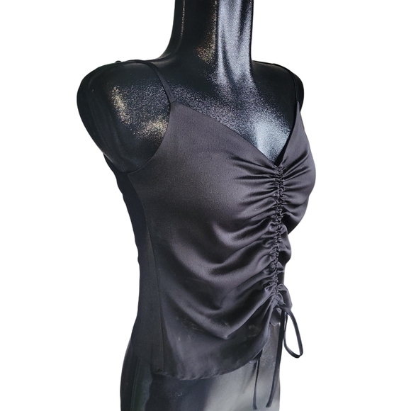 Asos Design Black Drawstring Front Tank  Top 4 - Picture 3 of 7